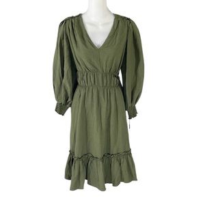 NWT Calvin Klein army green crinkle gauze smocked detail dress 6 LL25